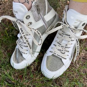 Zadig & Voltaire Women's ZV1747 Glitter High Top Sneakers:Silver Size 37